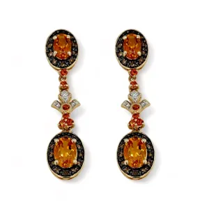10k yellow gold chocolate diamonds center stone citrine dangling studs earrings-8765