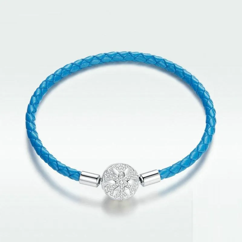 925 Silver Braided Blue Leather Rope Basic Single Chain