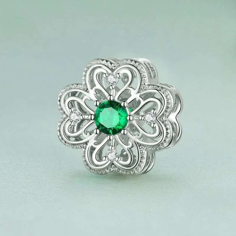 925 Sterling Silver Four Leaf Clover Beaded Bracelet