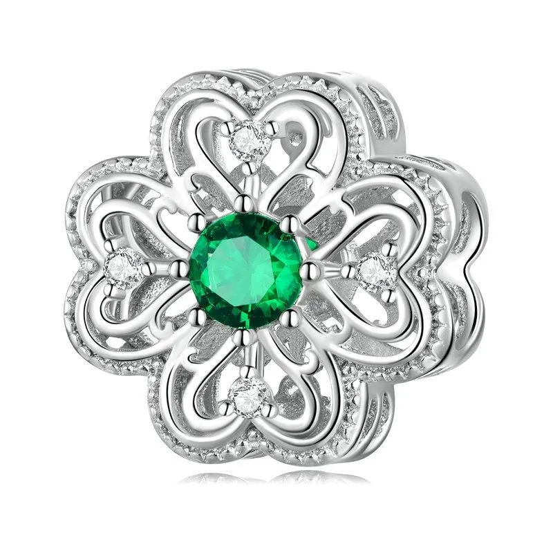 925 Sterling Silver Four Leaf Clover Beaded Bracelet