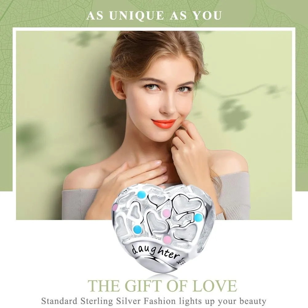 925 Sterling Silver Love Heart Beaded Bracelet Charms