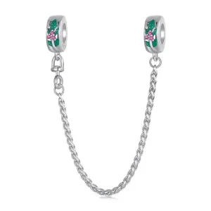 925 Sterling Silver Platinum Plated Leaf Safety Chain Bracelet