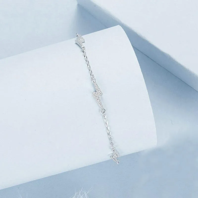 925 Sterling Silver Platinum Plated Lightning Bracelet In
