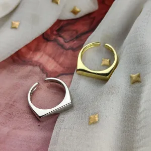 Adjustable Flat Top Square Thin Open Sterling Silver Signet Solid Ring