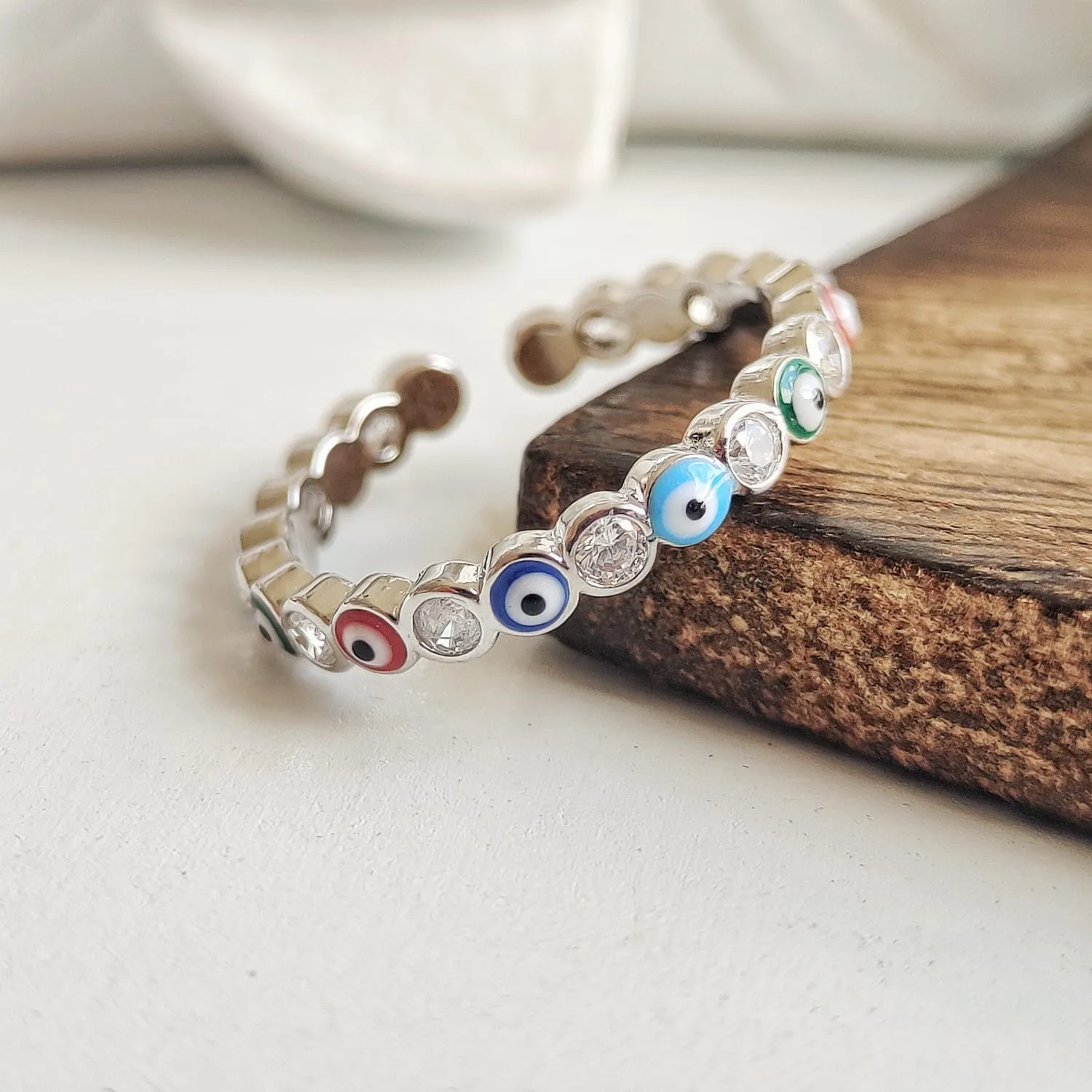 Adjustable Multicolour Minimalist Slim Stacking Evil Eye Band Ring