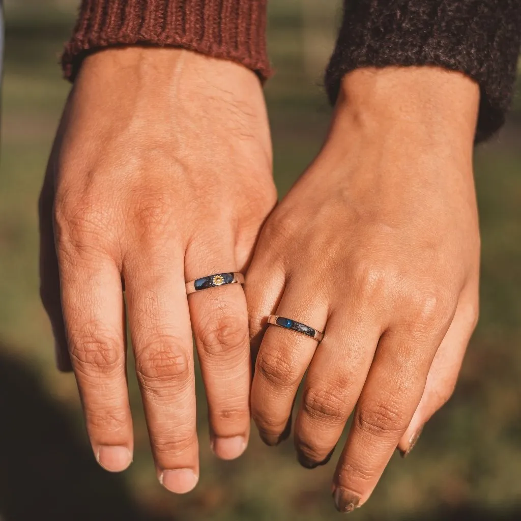 Adjustable Silver Couple Moon and Sun Matching Promise Ring set