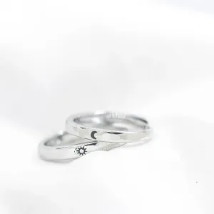 Adjustable Silver Couple Moon and Sun Promise Ring set