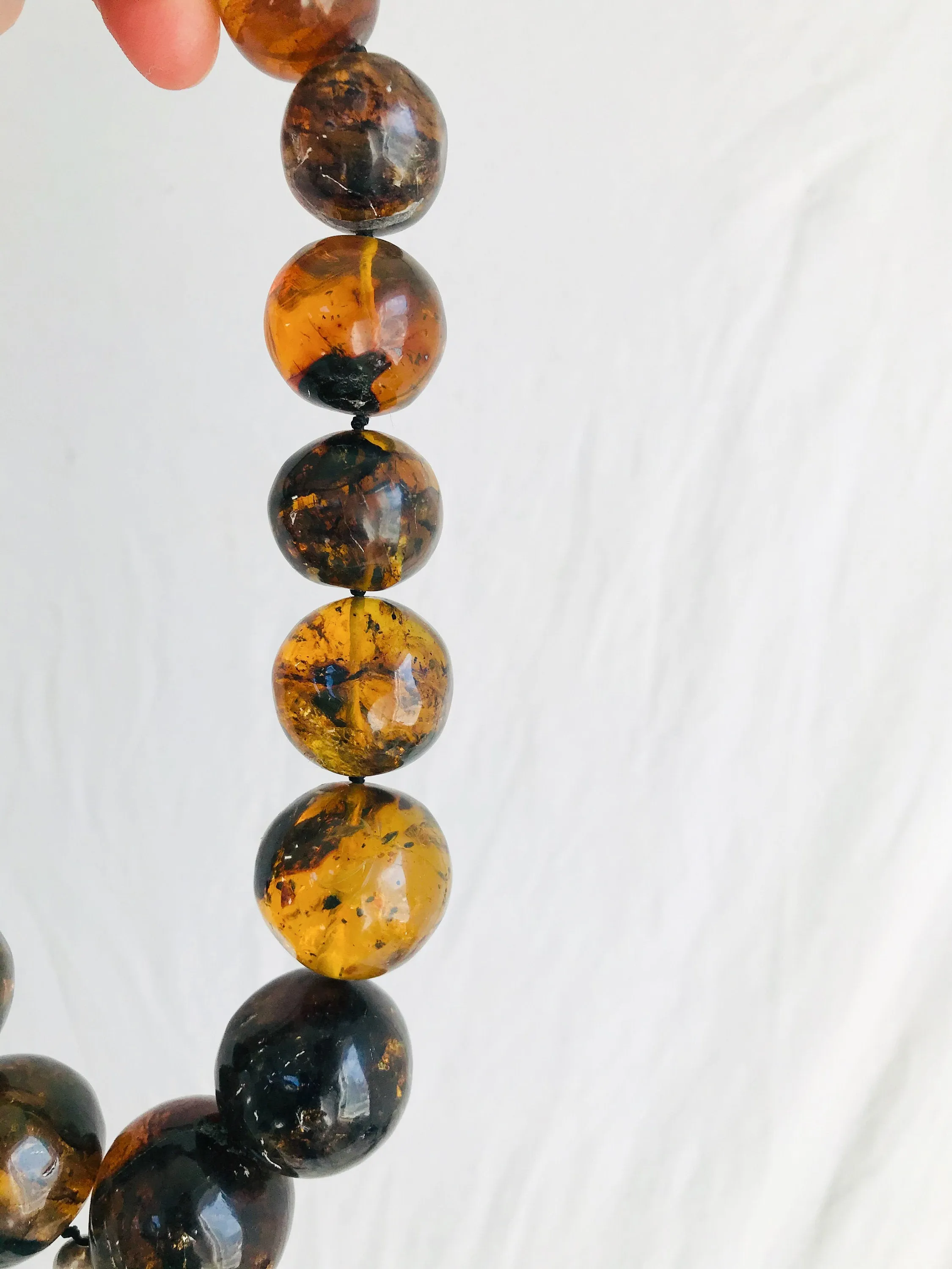 Amber Beaded Choker Necklace, Barro Negro Heart Pendant. Mexican Amber. Chunky