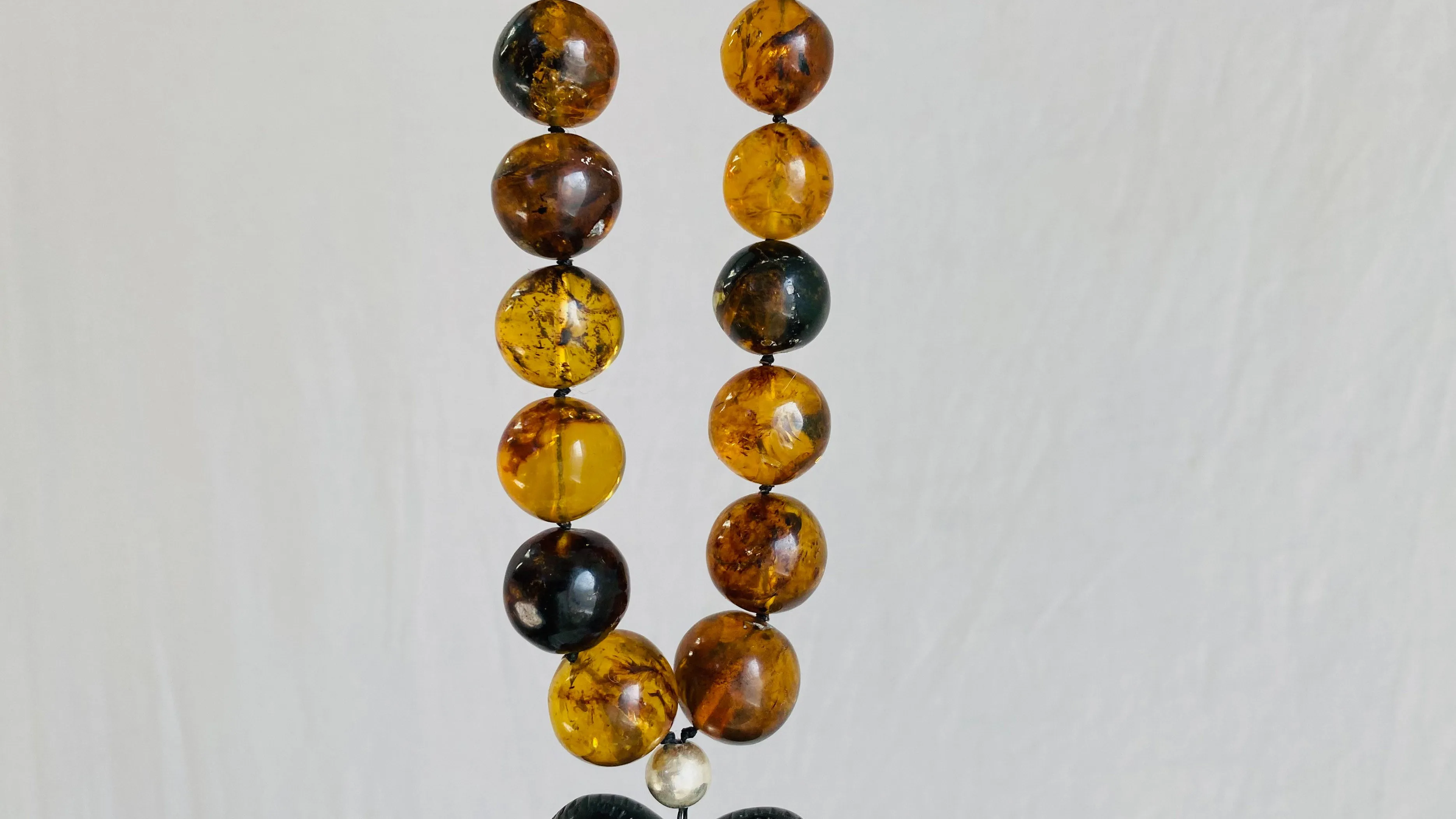 Amber Beaded Necklace, Barro Negro Heart Pendant. Chunky