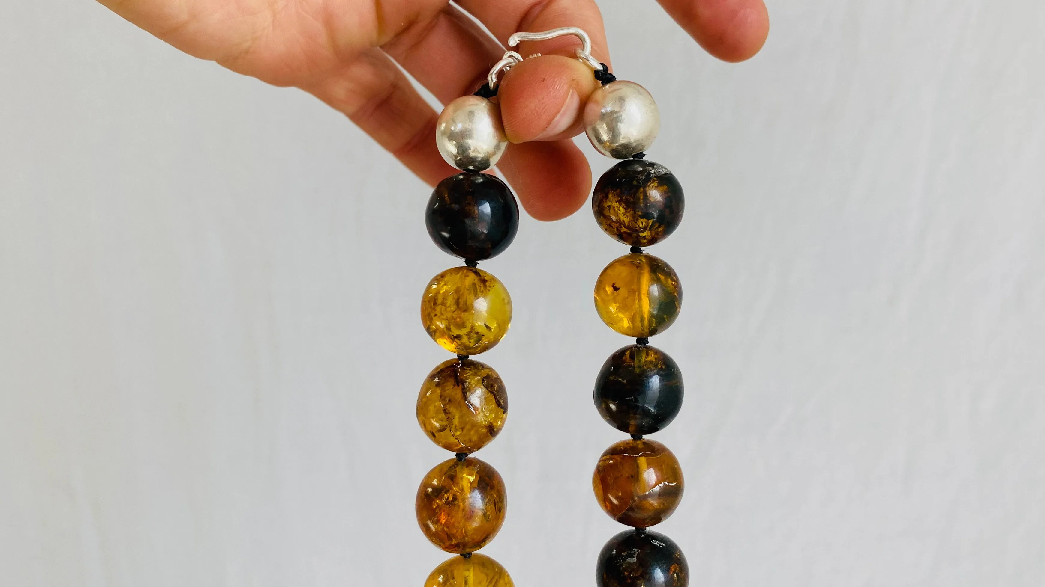 Amber Beaded Necklace, Barro Negro Heart Pendant. Chunky