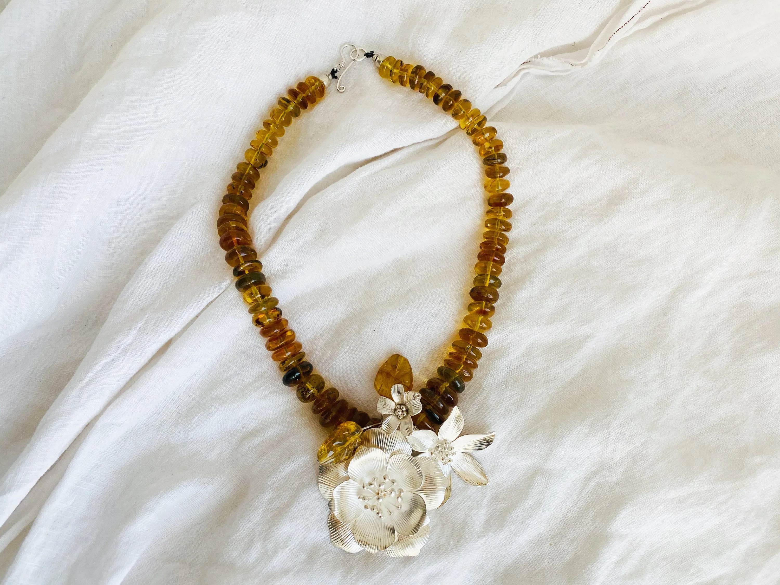 Amber Beaded Necklace. Karen Hill Tribe Silver.