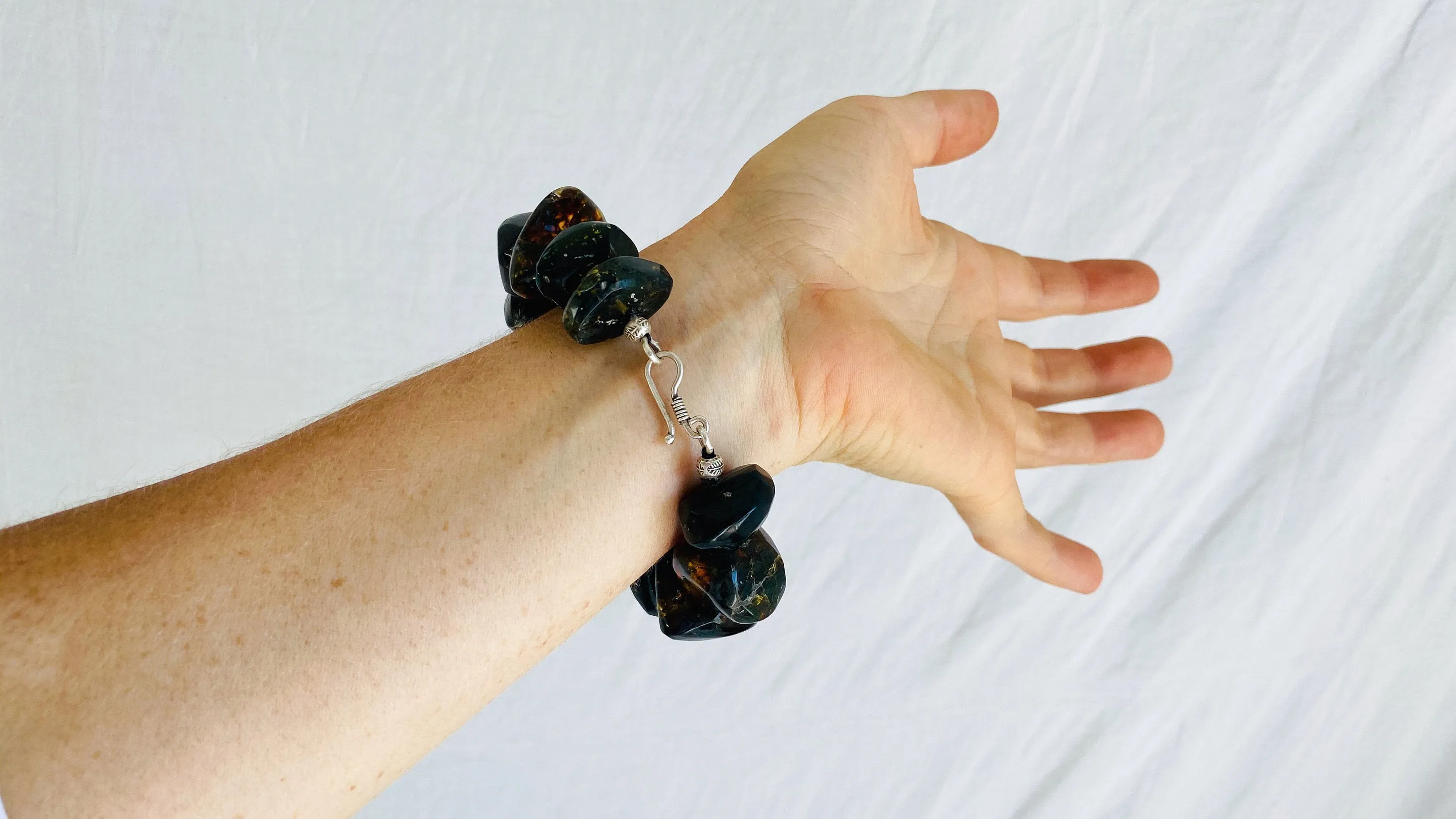 Amber, Fluorite & Silver Bracelet.
