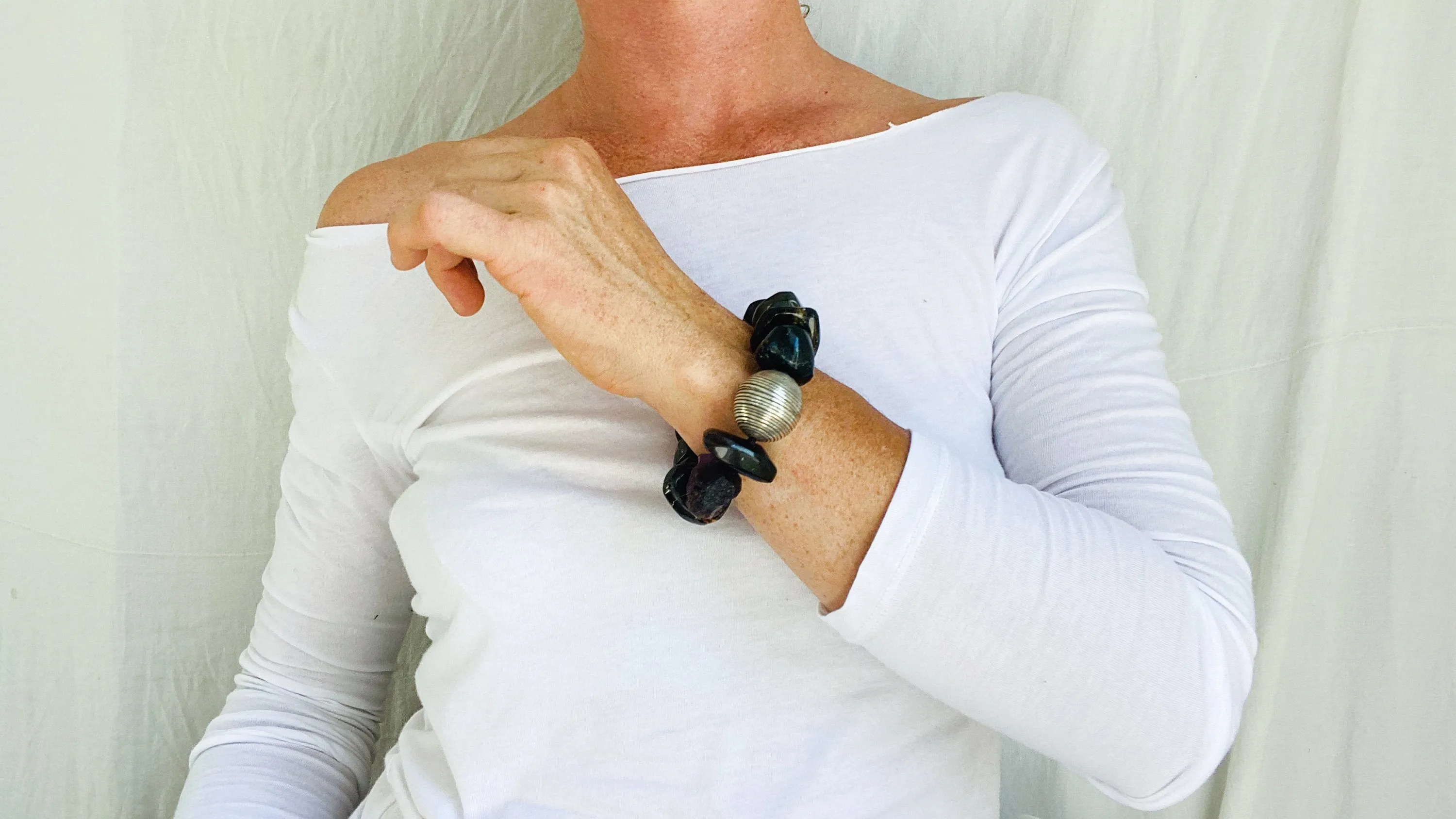 Amber, Fluorite & Silver Bracelet.