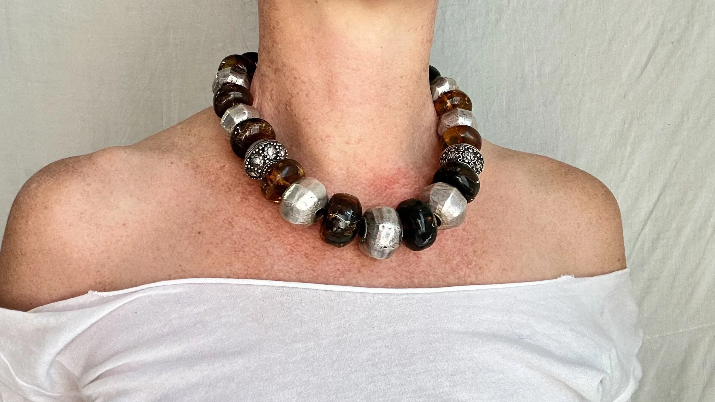Amber Necklace and Sterling. Mexican Amber. Dramatic and Gorgeous! IN COMPLIANCE with Etsy Regulations
