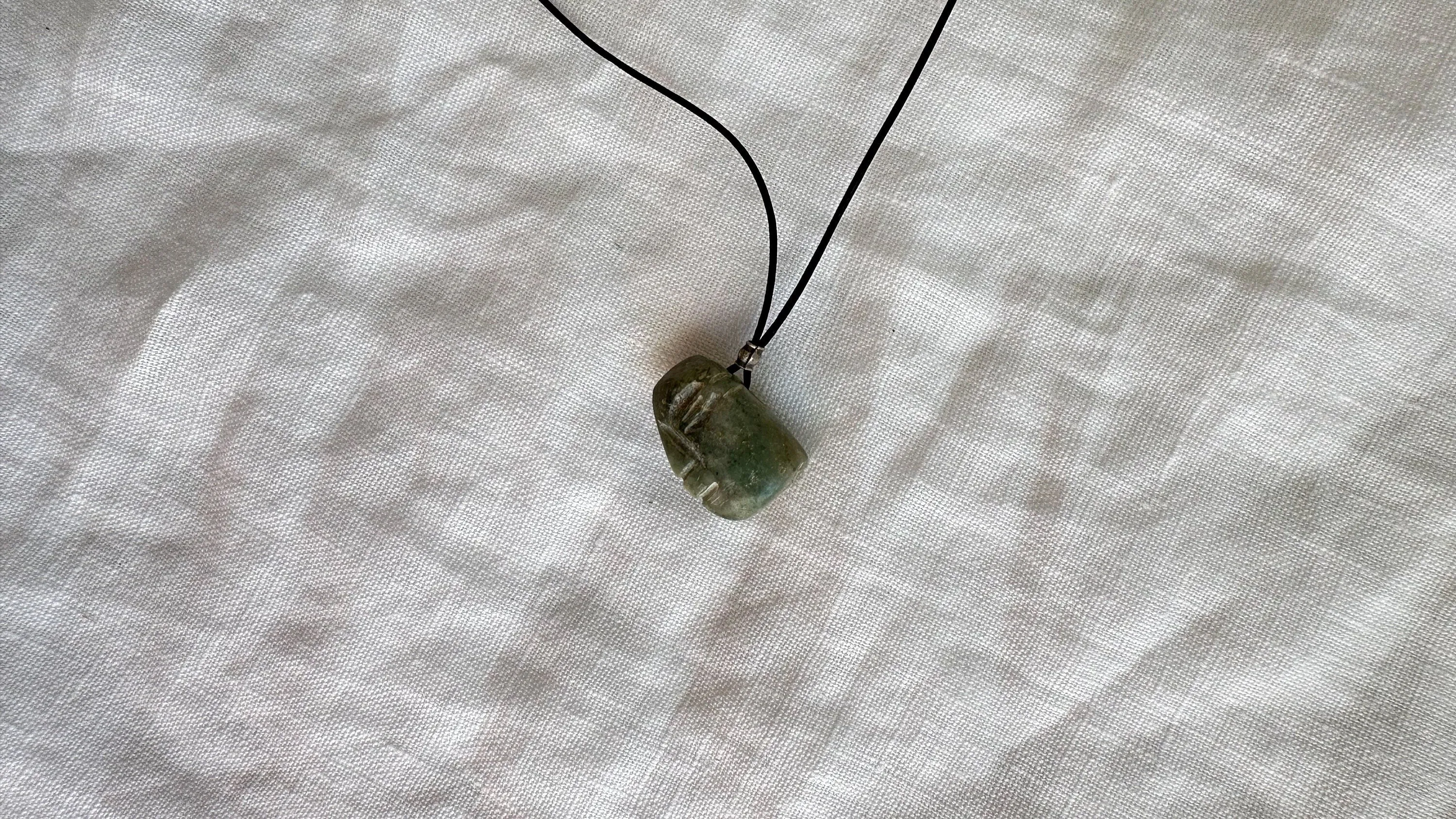 Ancient Jade Face Pendant Necklace. Zapotec. 1433