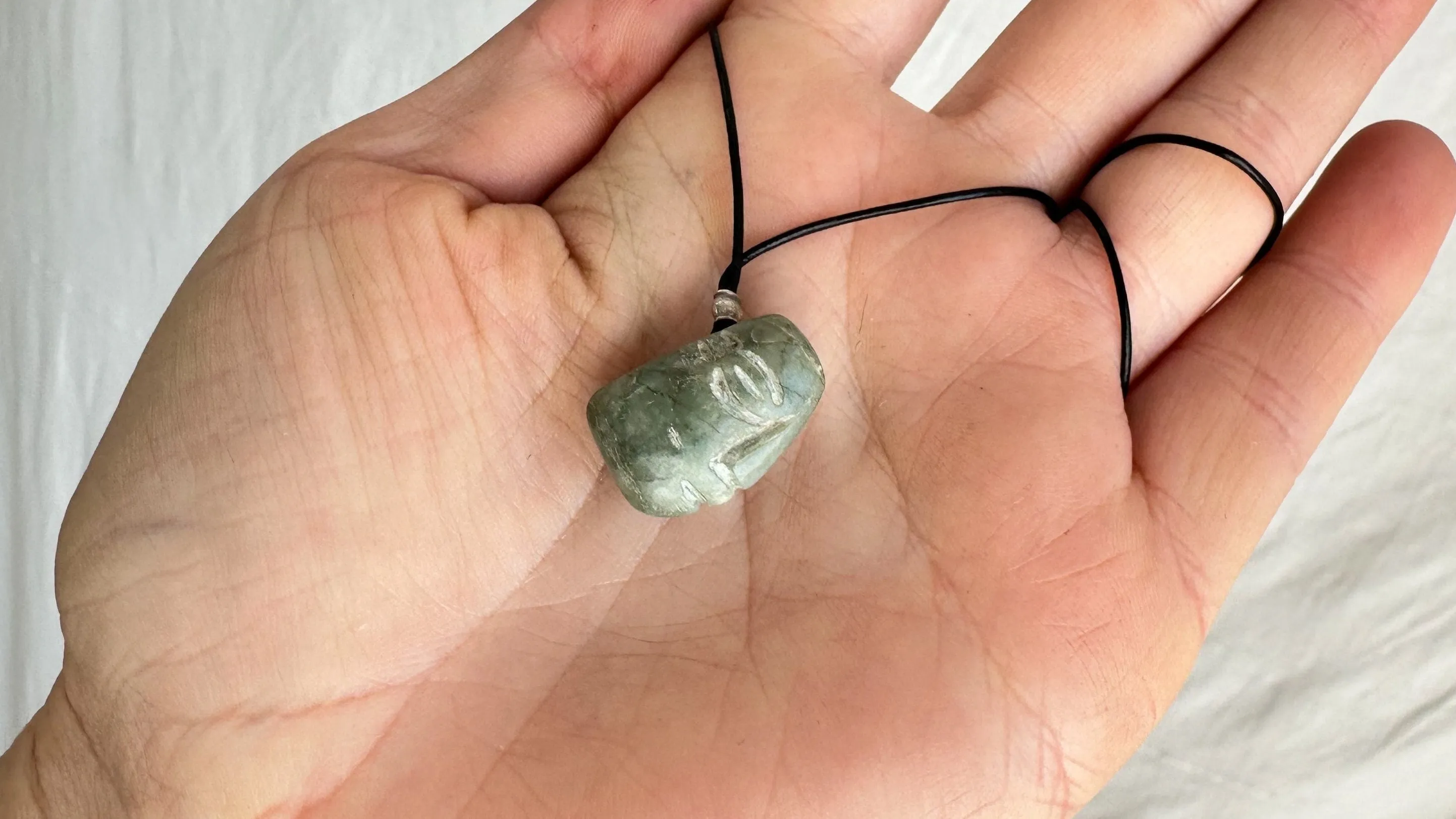 Ancient Jade Face Pendant Necklace. Zapotec. 1433