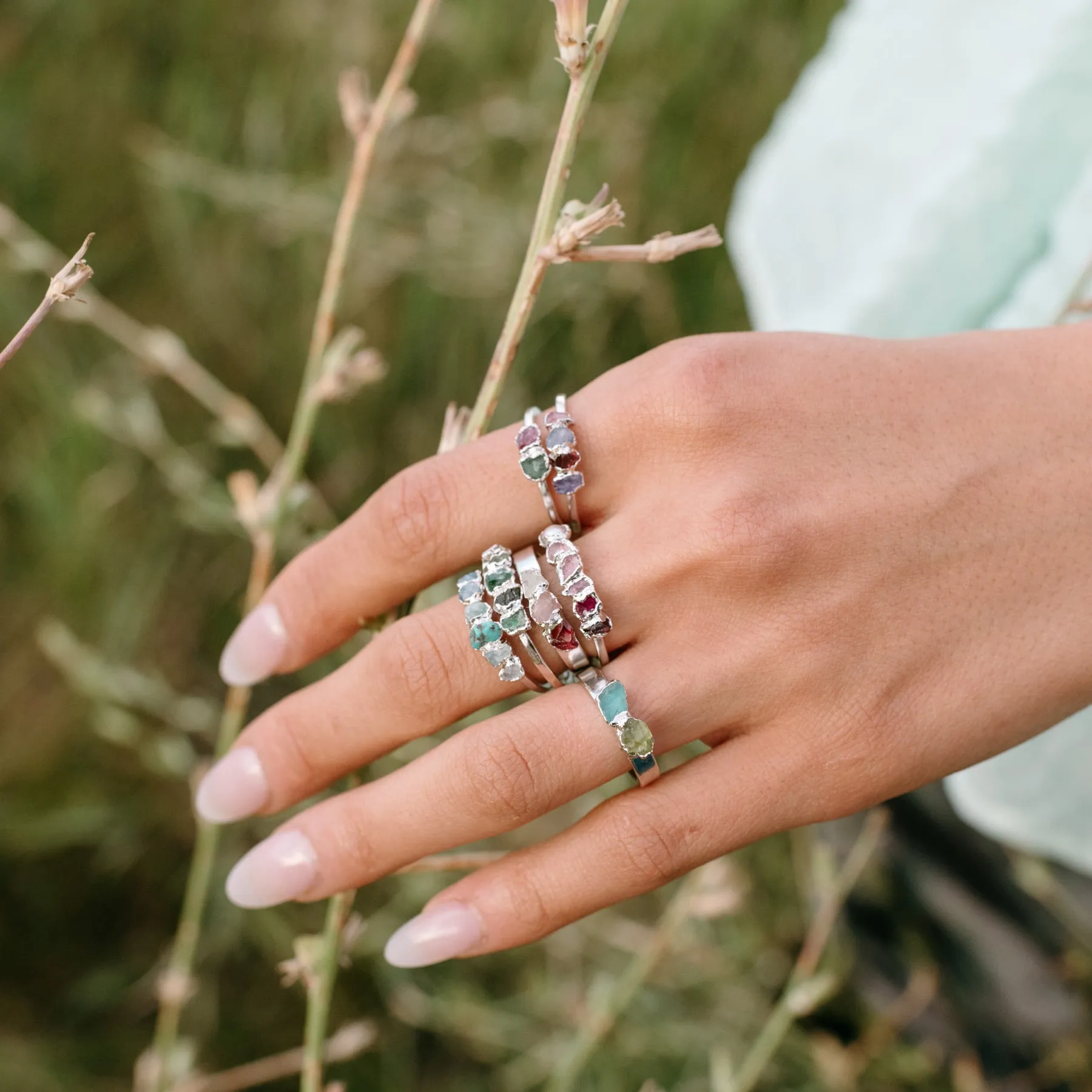 Aquamarine and Peridot Ring - Silver Finish - Size 6 - SS01