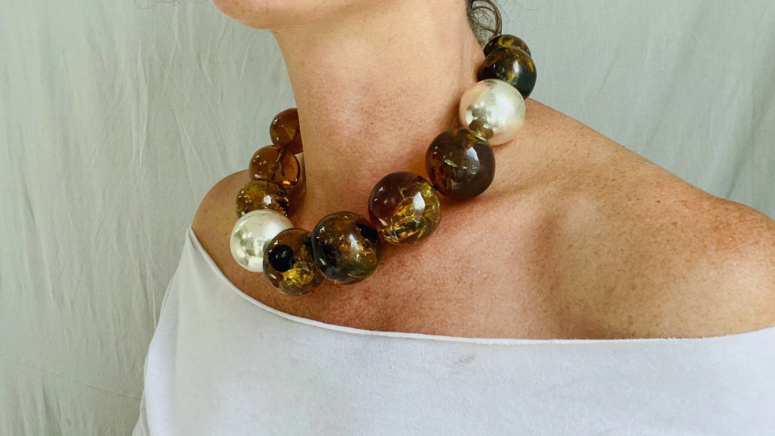 Asymm Amber Beaded Necklace. Mexican Amber. Dramatic and Gorgeous!