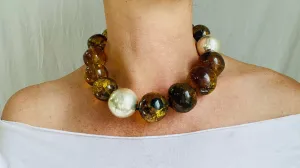 Asymm Amber Beaded Necklace. Mexican Amber. Dramatic and Gorgeous!