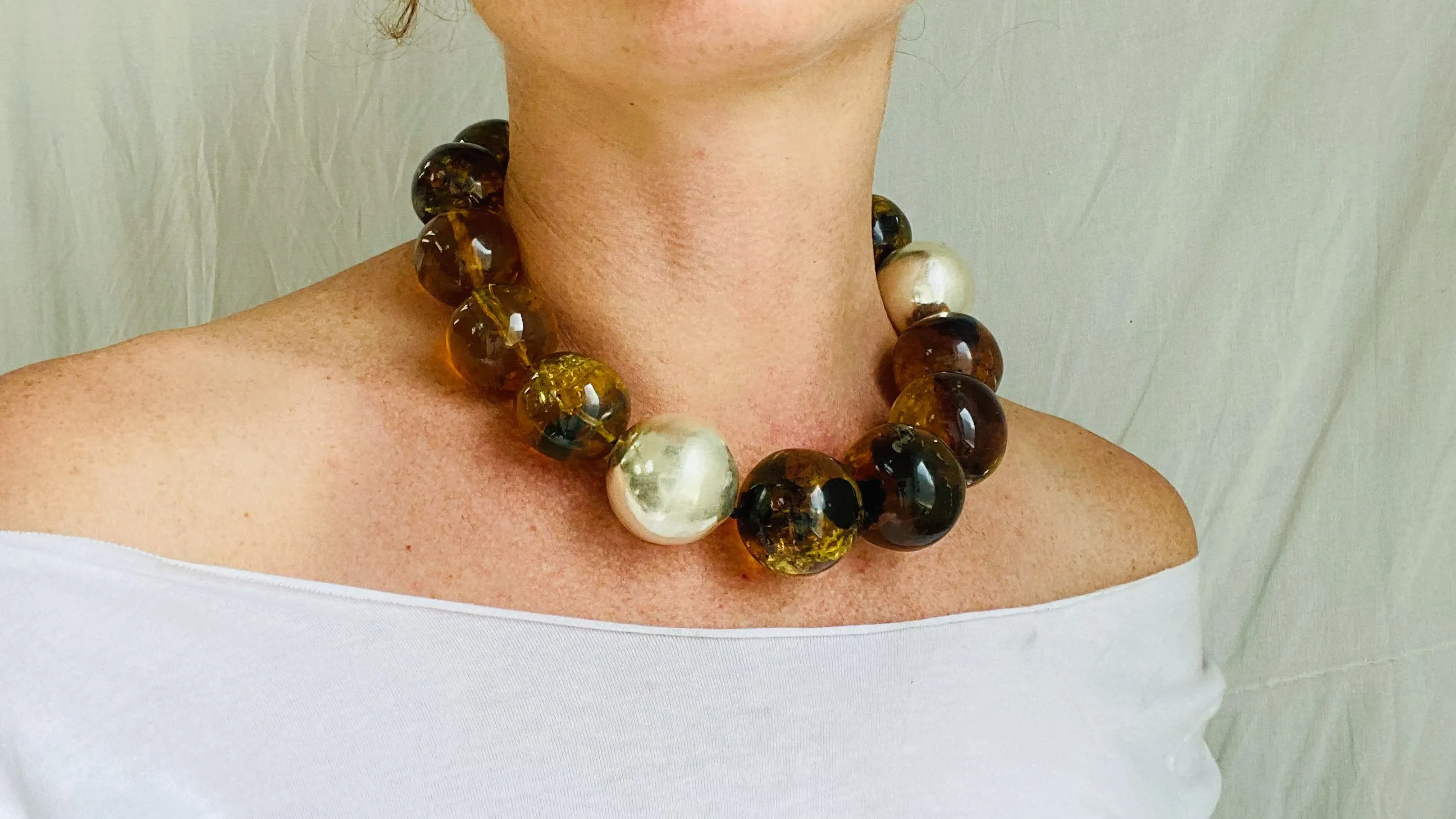 Asymm Amber Beaded Necklace. Mexican Amber. Dramatic and Gorgeous!