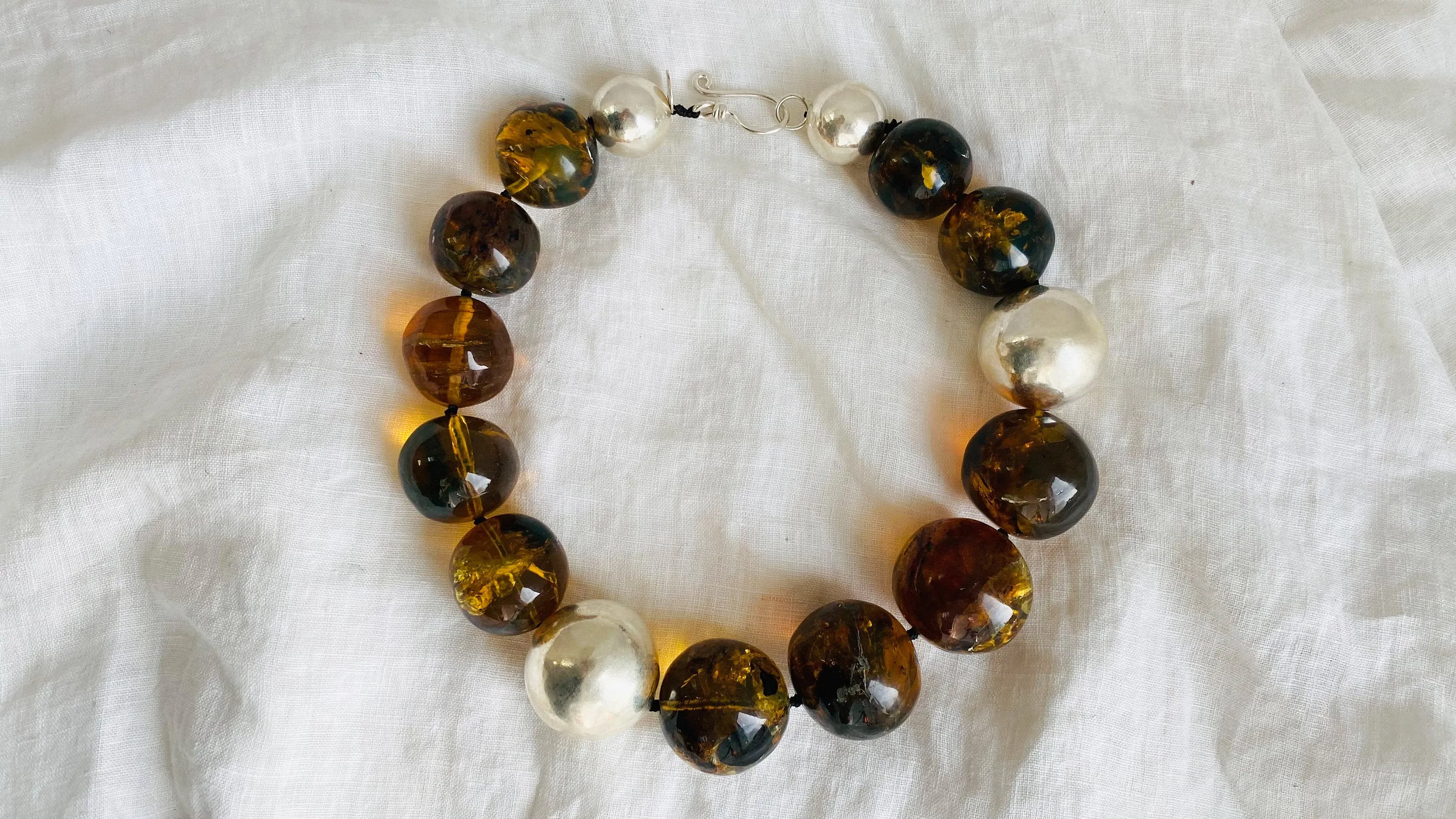Asymm Amber Beaded Necklace. Mexican Amber. Dramatic and Gorgeous!
