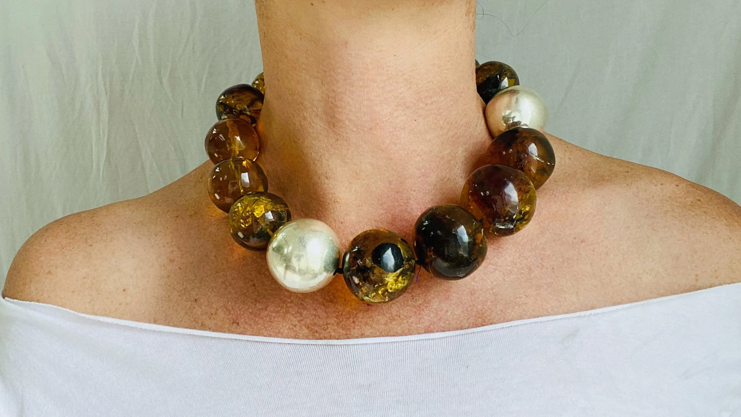Asymm Amber Beaded Necklace. Mexican Amber. Dramatic and Gorgeous!