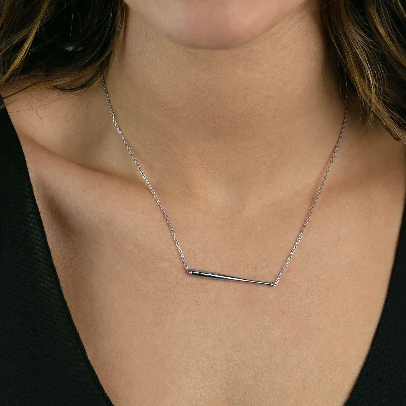 Baseball Bat Bar Necklace - Silver