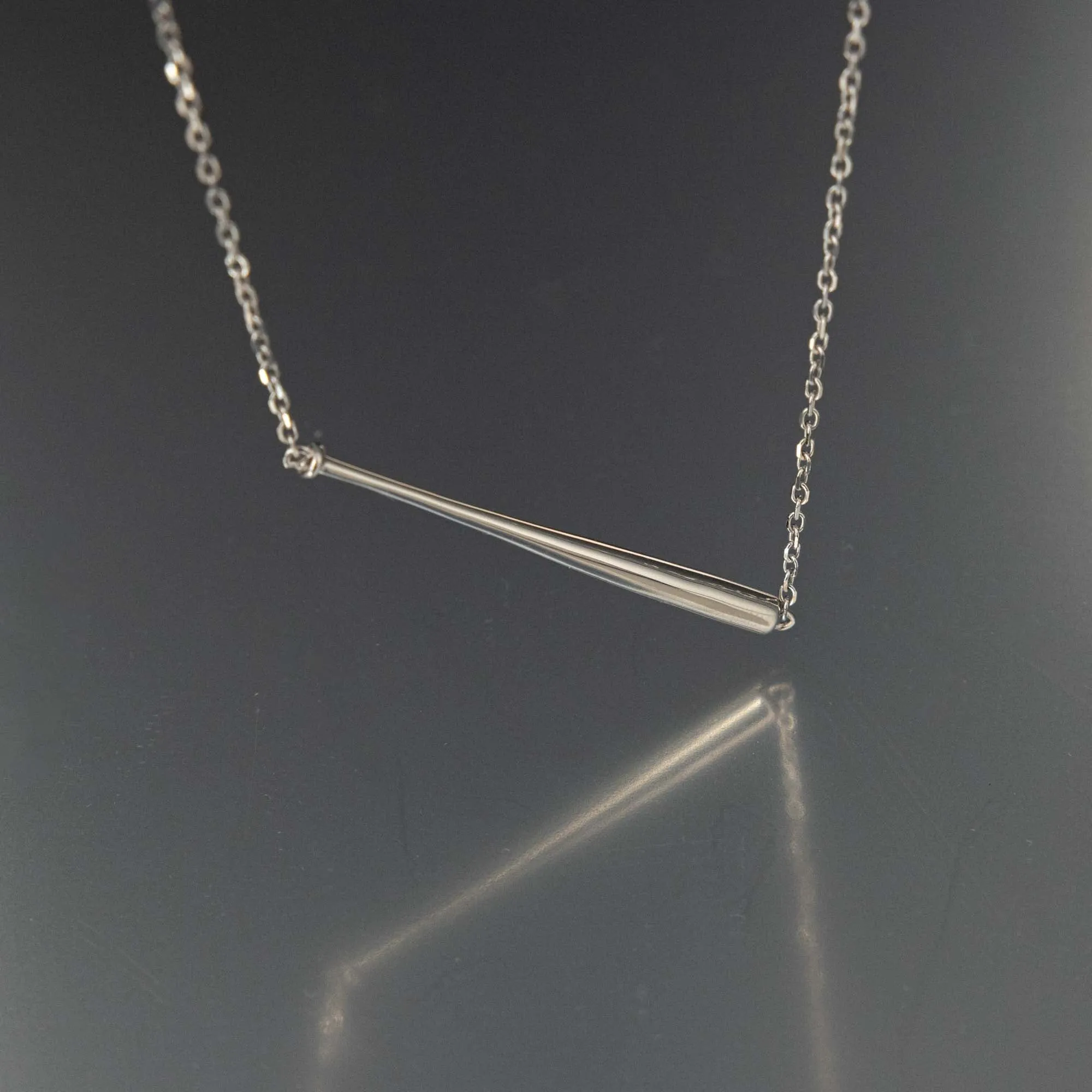 Baseball Bat Bar Necklace - Silver