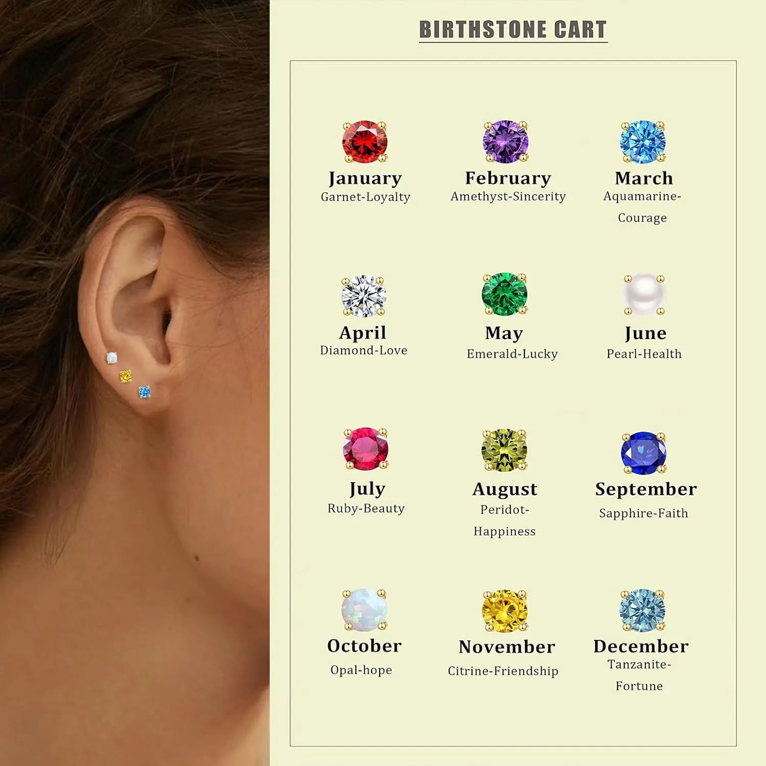 Birthstone Flat Back Earrings for Women Trendy,14K Gold Plated Hypoallergenic Comfort Flatback Earring for Cartilage Tragus Helix, Cubic Zirconia Earrings Stud Gold Jewelry Best Birthday Gift for Her