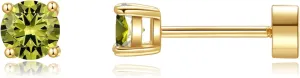 Birthstone Flat Back Earrings for Women Trendy,14K Gold Plated Hypoallergenic Comfort Flatback Earring for Cartilage Tragus Helix, Cubic Zirconia Earrings Stud Gold Jewelry Best Birthday Gift for Her