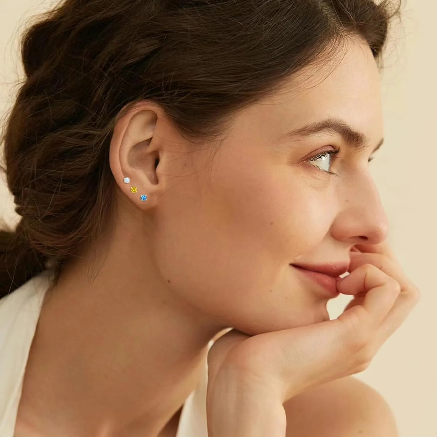 Birthstone Flat Back Earrings for Women Trendy,14K Gold Plated Hypoallergenic Comfort Flatback Earring for Cartilage Tragus Helix, Cubic Zirconia Earrings Stud Gold Jewelry Best Birthday Gift for Her
