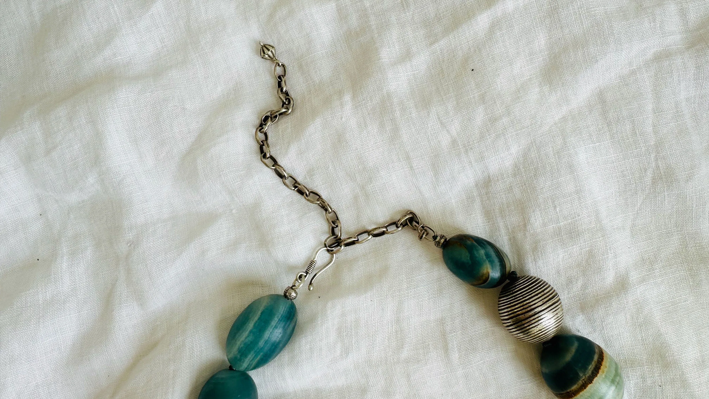 Blue Onyx Beaded Necklace. Sterling Silver.