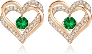 CDE Forever Love Heart Stud Earrings for Women, 925 Sterling Silver Birthstone Heart Stud Earrings Mother's Day Gift Anniversary Birthday Jewelry Gifts for Women Wife Her