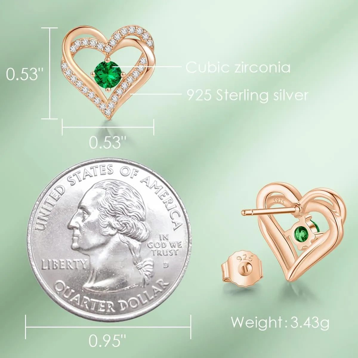CDE Forever Love Heart Stud Earrings for Women, 925 Sterling Silver Birthstone Heart Stud Earrings Mother's Day Gift Anniversary Birthday Jewelry Gifts for Women Wife Her