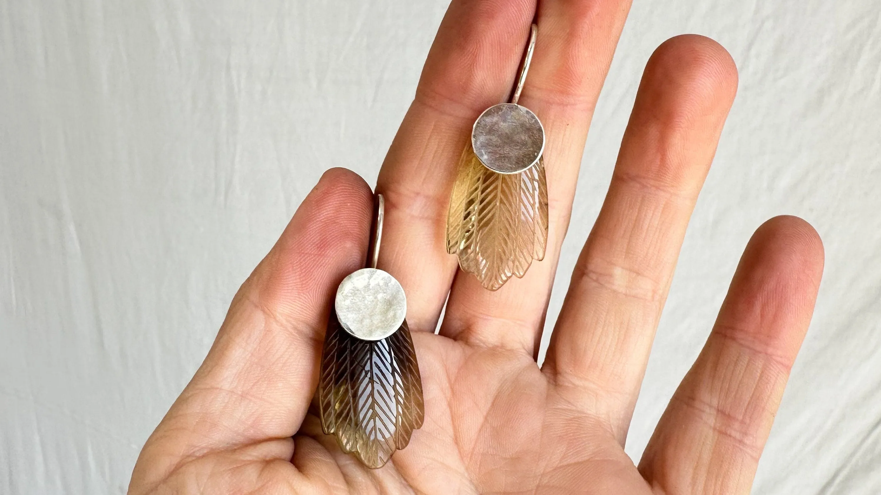 Citrine Feather Earrings. Sterling Silver. Atelier Aadya. 0626