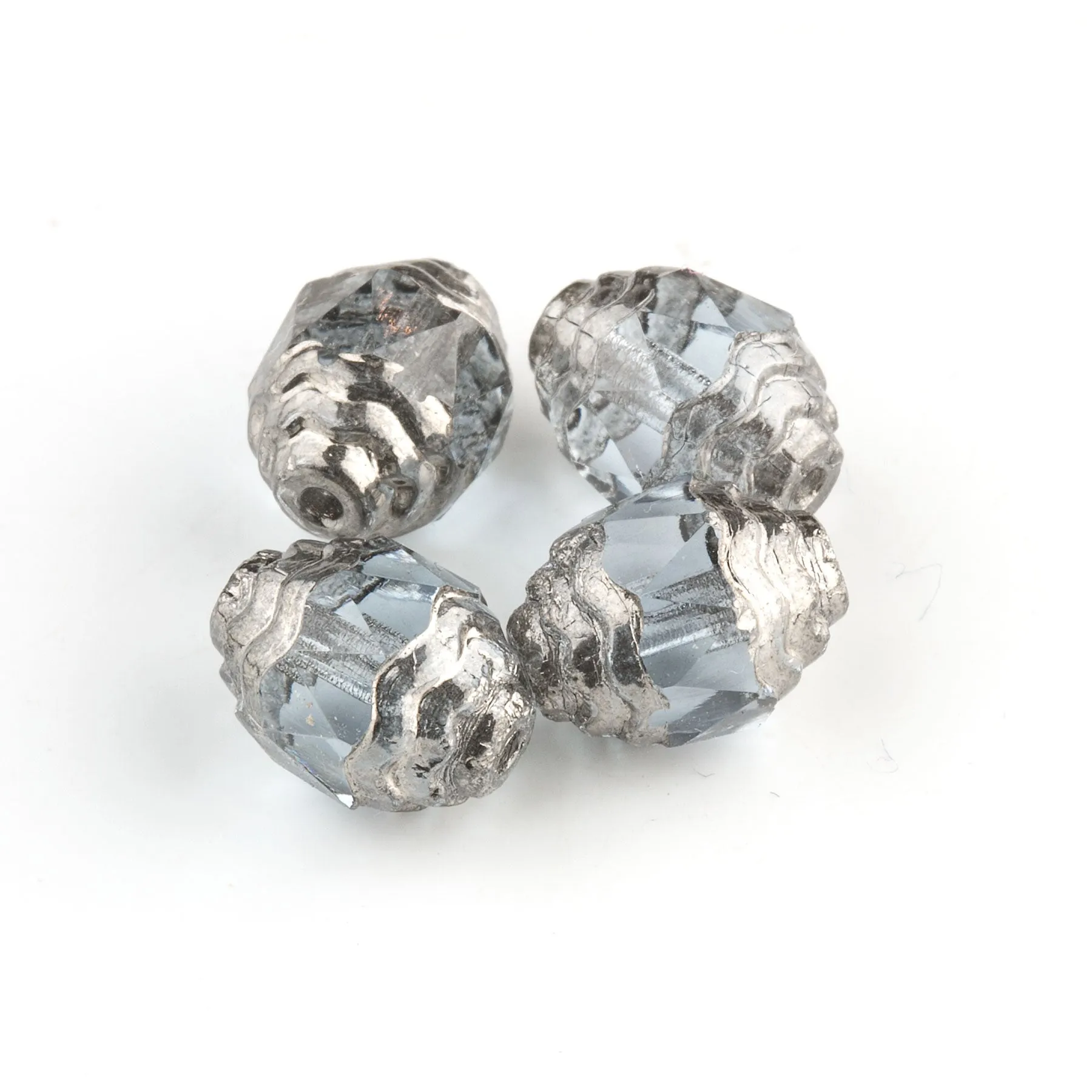Czech 10 x 8mm Alexandrite  faceted glass oval bead with silvered circular edges. Pkg4. b11-bl-2099
