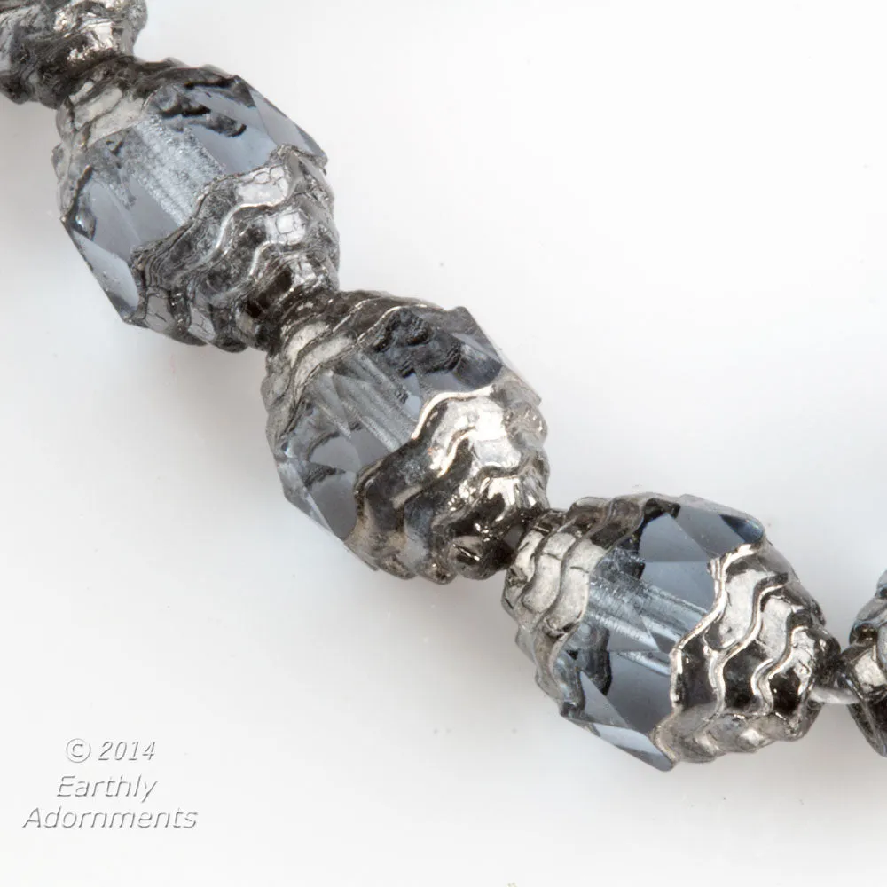 Czech 10 x 8mm Alexandrite  faceted glass oval bead with silvered circular edges. Pkg4. b11-bl-2099