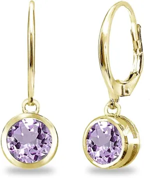 Earrings for Women, Birthstone Earrings, Genuine or Synthetic Gemstone Earrings, 6mm Round Bezel Set Leverbacks, Dangle Earrings for Women, Sterling Silver Earrings or Gold Flash Silver Earrings