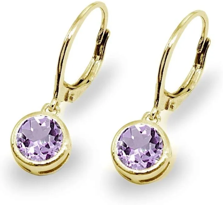 Earrings for Women, Birthstone Earrings, Genuine or Synthetic Gemstone Earrings, 6mm Round Bezel Set Leverbacks, Dangle Earrings for Women, Sterling Silver Earrings or Gold Flash Silver Earrings