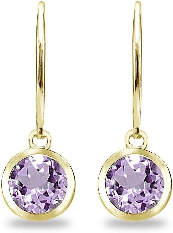Earrings for Women, Birthstone Earrings, Genuine or Synthetic Gemstone Earrings, 6mm Round Bezel Set Leverbacks, Dangle Earrings for Women, Sterling Silver Earrings or Gold Flash Silver Earrings