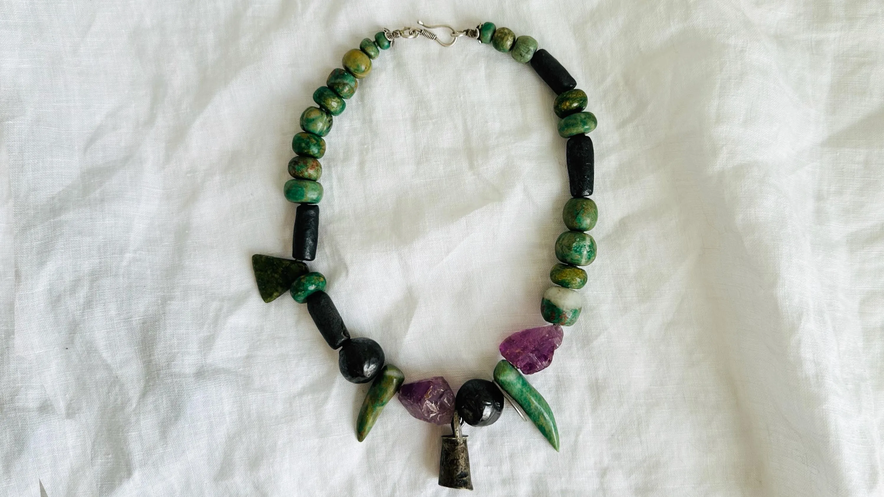 Fluorite & Guatemalita Necklace with Barro Negro. Handcrafted Designer Necklace.