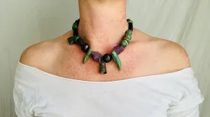 Fluorite & Guatemalita Necklace with Barro Negro. Handcrafted Designer Necklace.