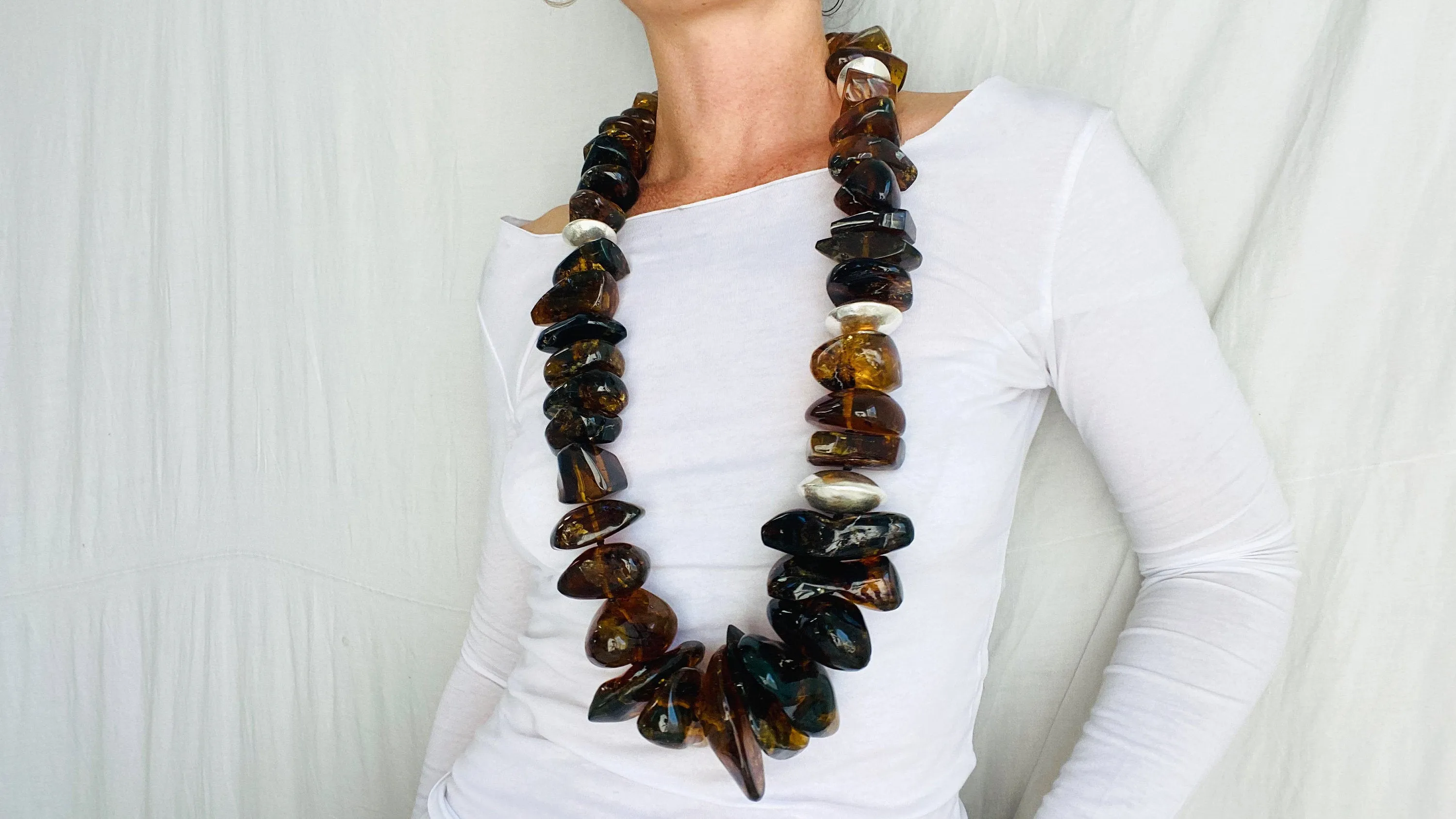 Huge Amber Beaded Necklace. Mexican Amber. Dramatic and Gorgeous!