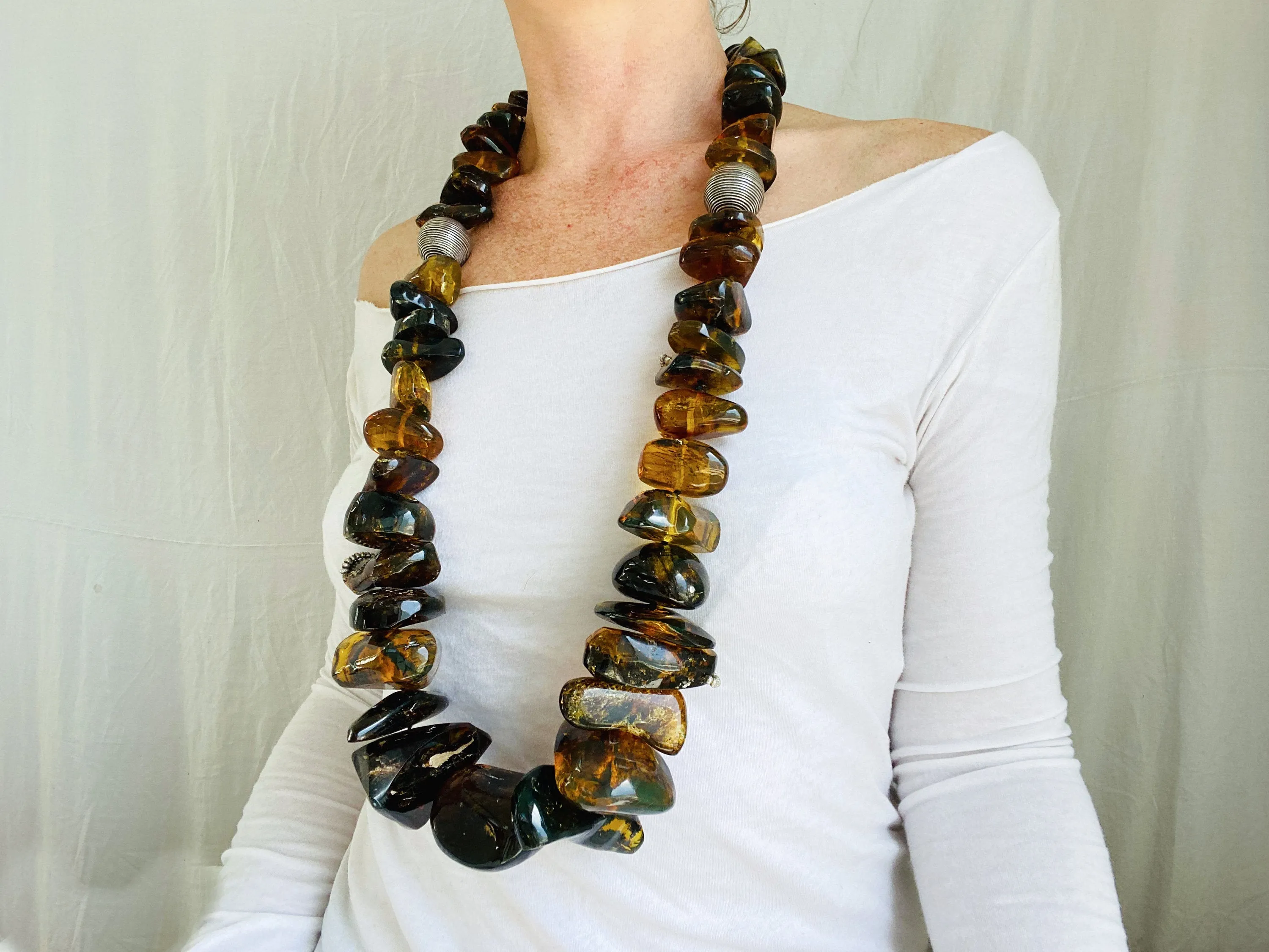 Huge Graduated Amber Chip Beaded Necklace. Mexican Amber. Dramatic and Gorgeous!