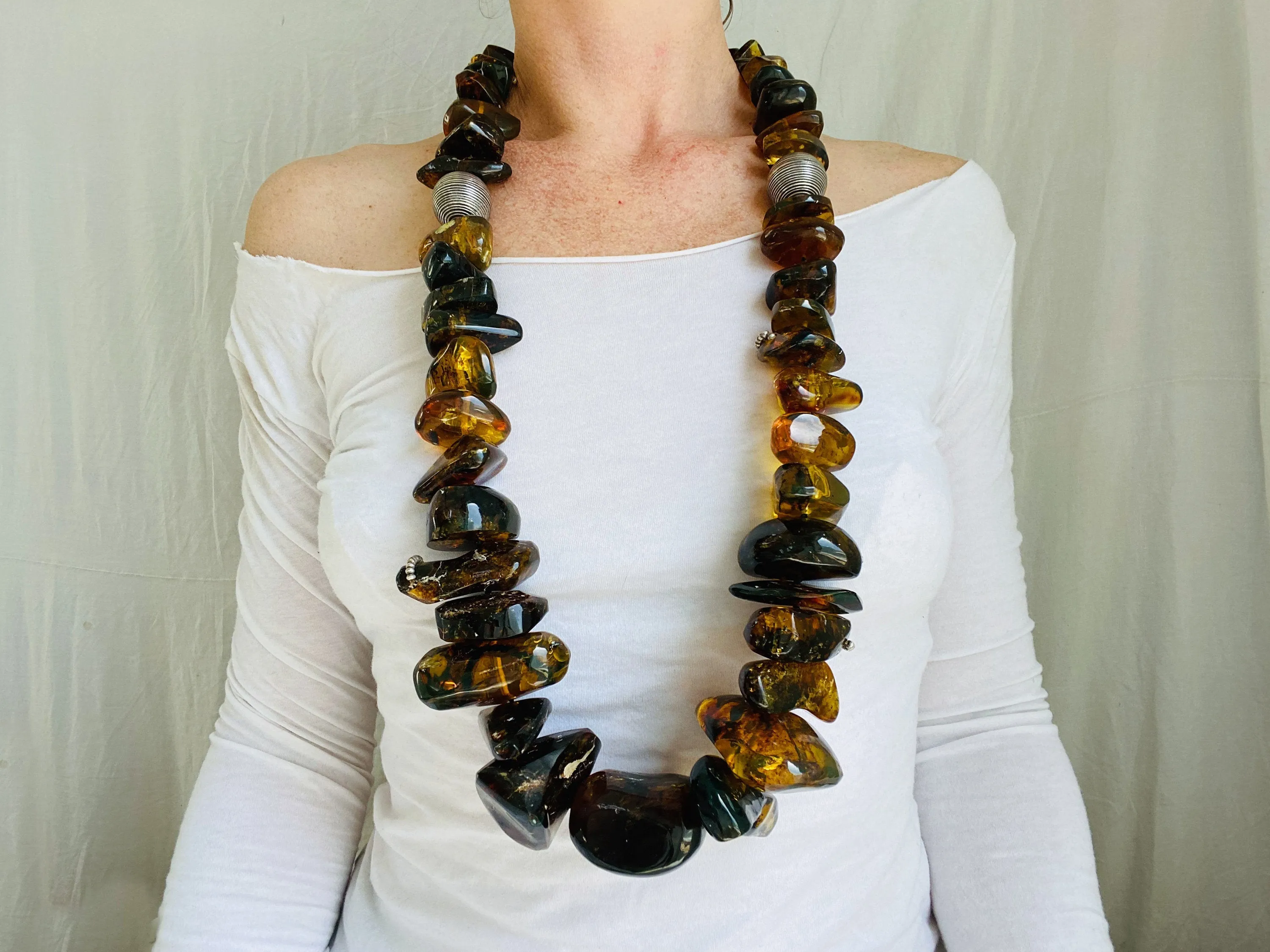 Huge Graduated Amber Chip Beaded Necklace. Mexican Amber. Dramatic and Gorgeous!