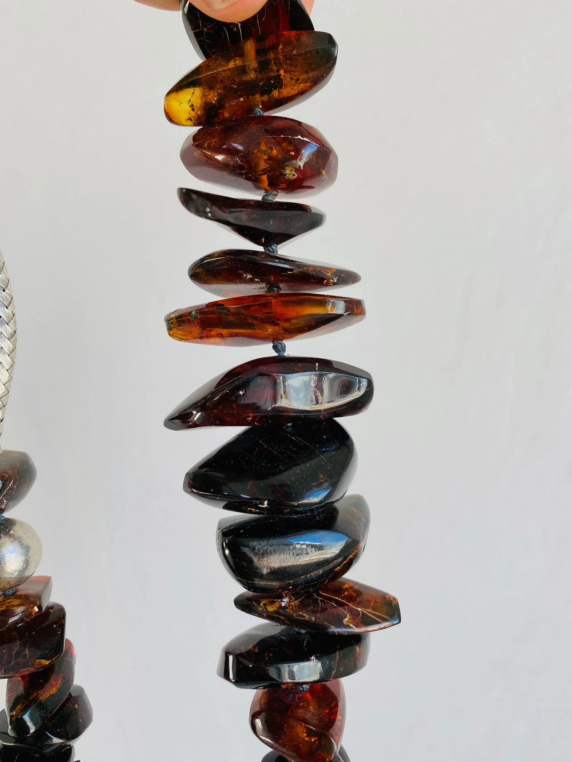 Huge Red Amber Necklace. Amber and Sterling Silver.