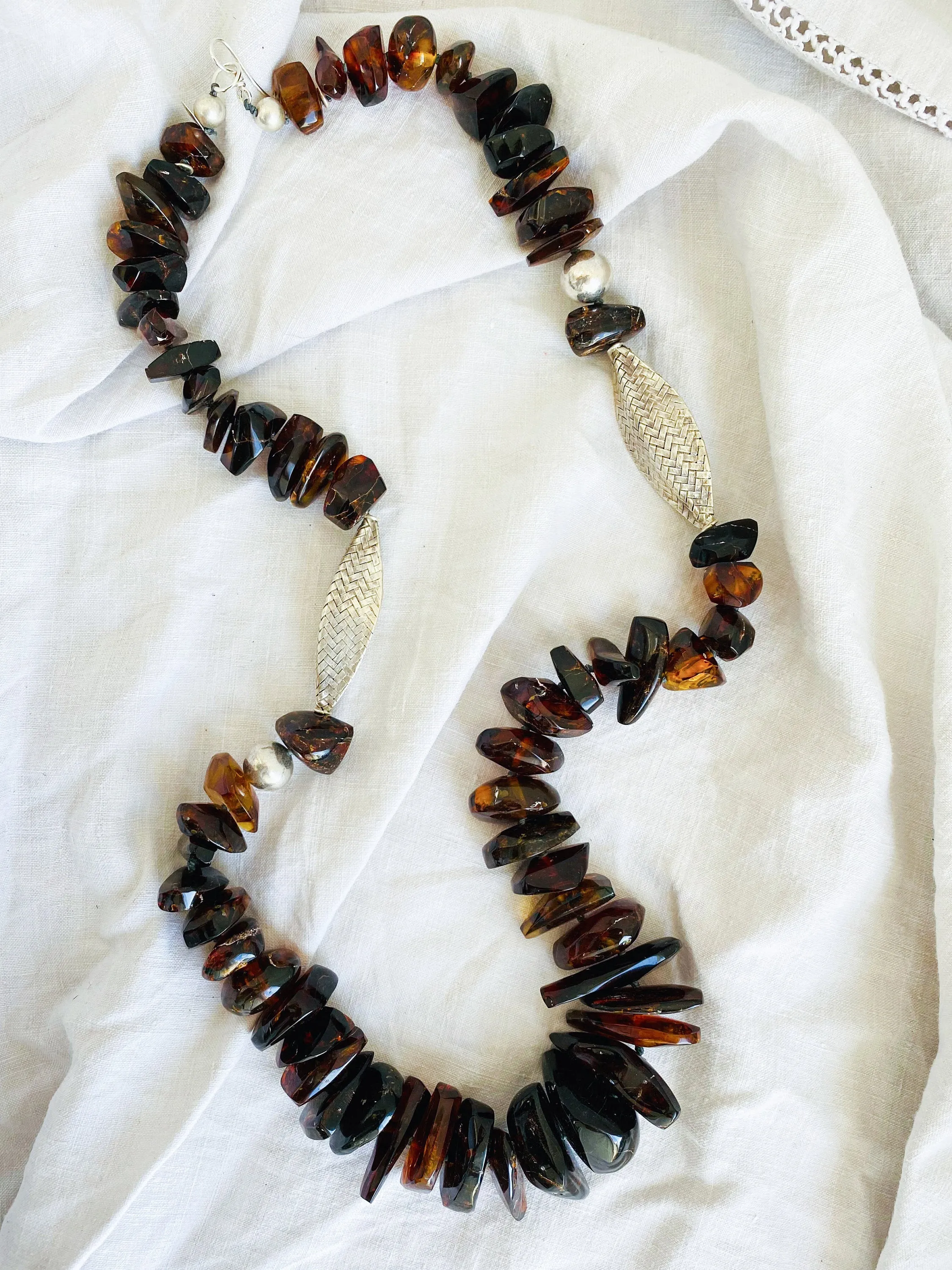 Huge Red Amber Necklace. Amber and Sterling Silver.