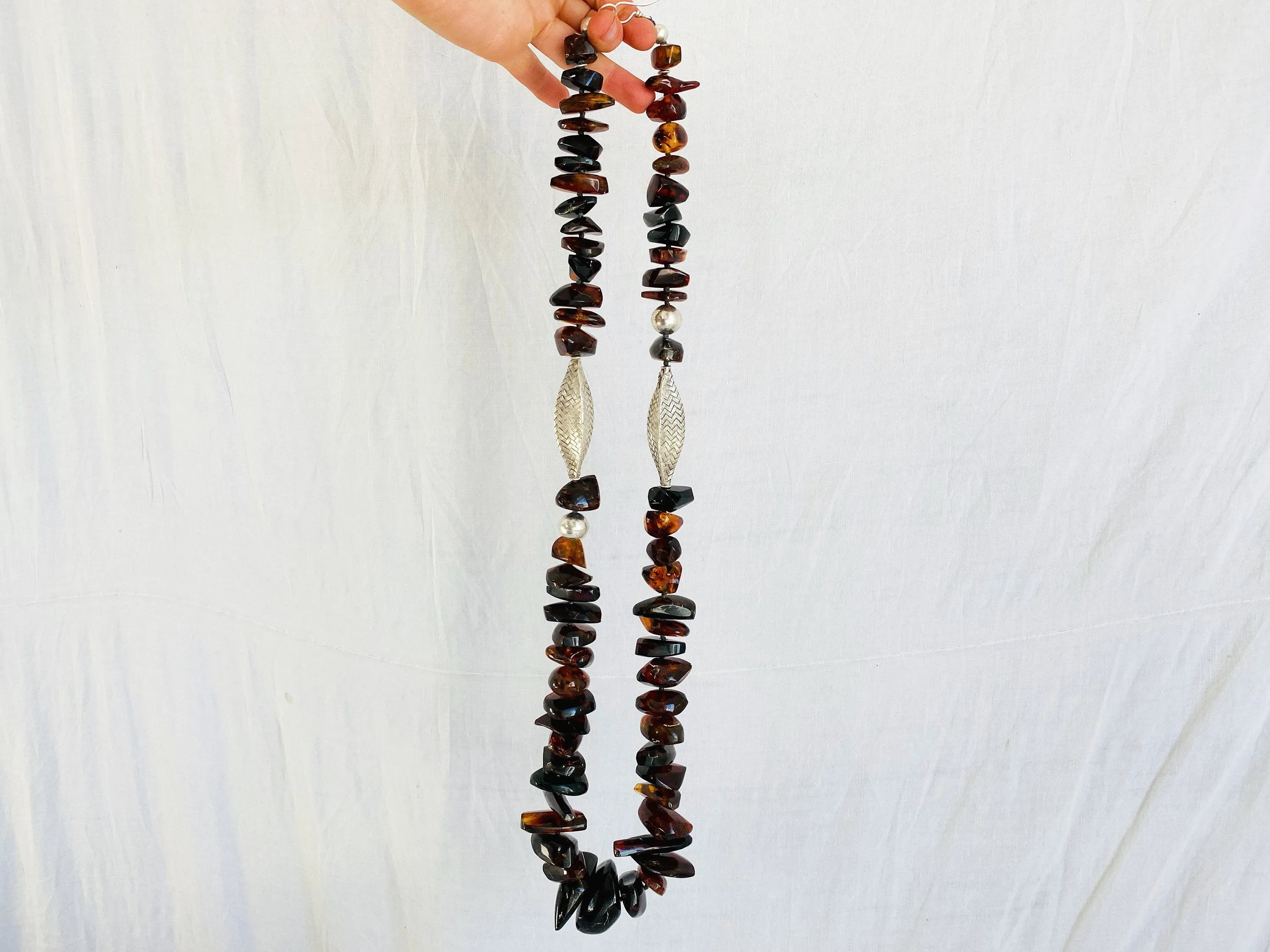 Huge Red Amber Necklace. Amber and Sterling Silver.