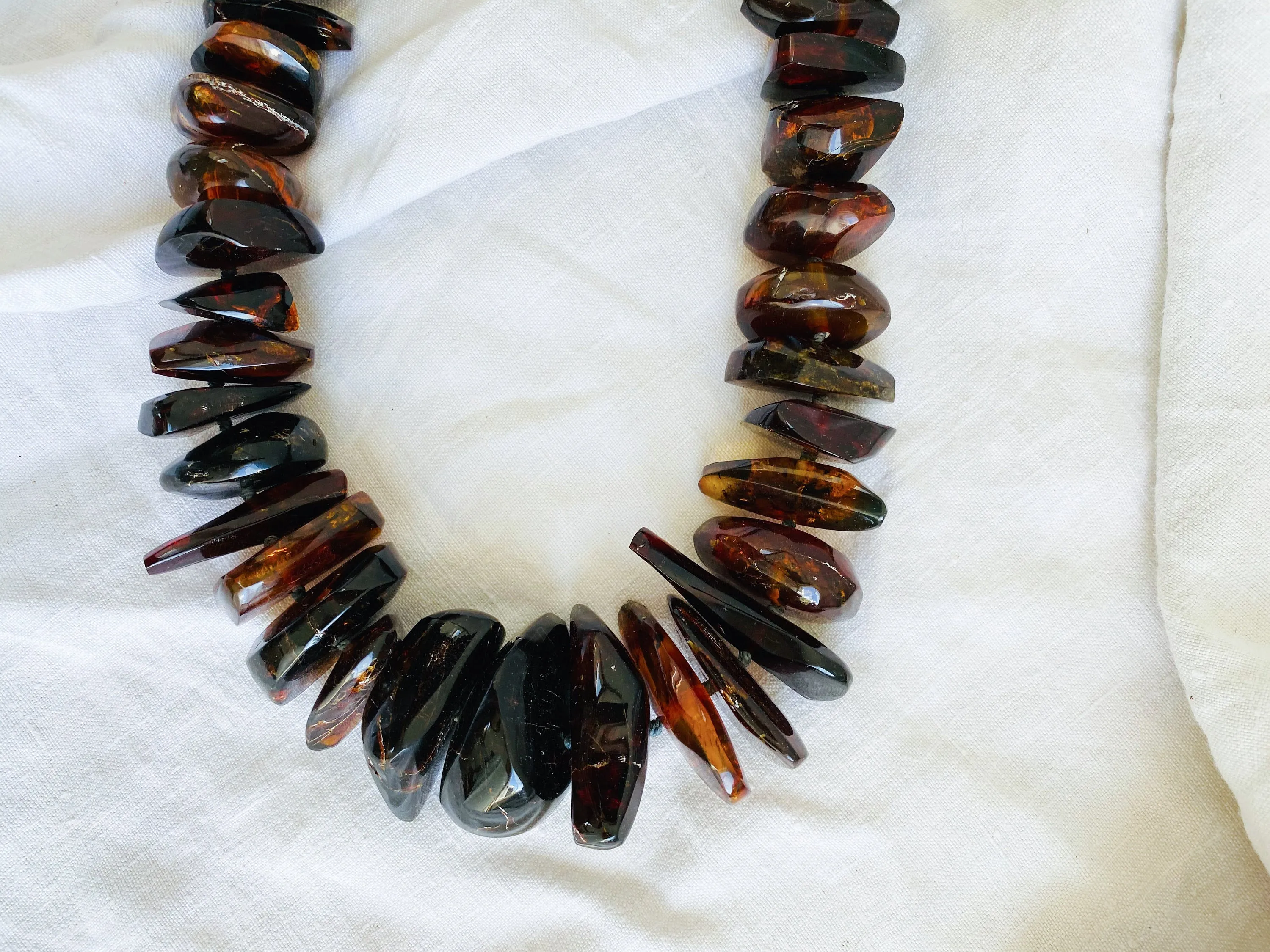 Huge Red Amber Necklace. Amber and Sterling Silver.