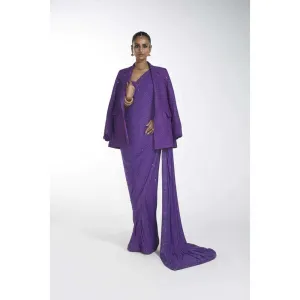 ITRH Royal Purple Saree with Stitched Blouse (Set of 3)